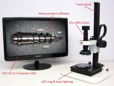 Low cost video measurement system (LX-100-HD50-TB) top and back LED lighting for medical device small parts
