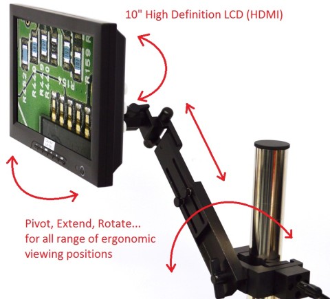 Ergonomic inspection viewing with 10" built in LCD and flex mount