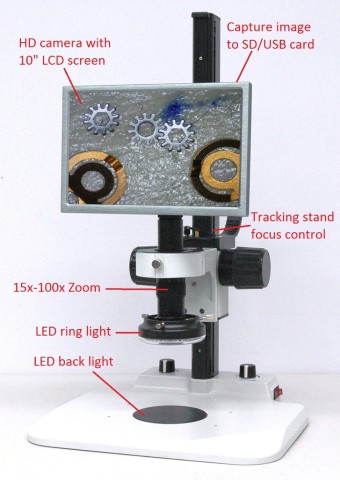 LX-100-HD10L with track stand LED back lighting for medical device & small parts